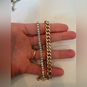 Gold Link Bracelet with Tennis Bracelet Set